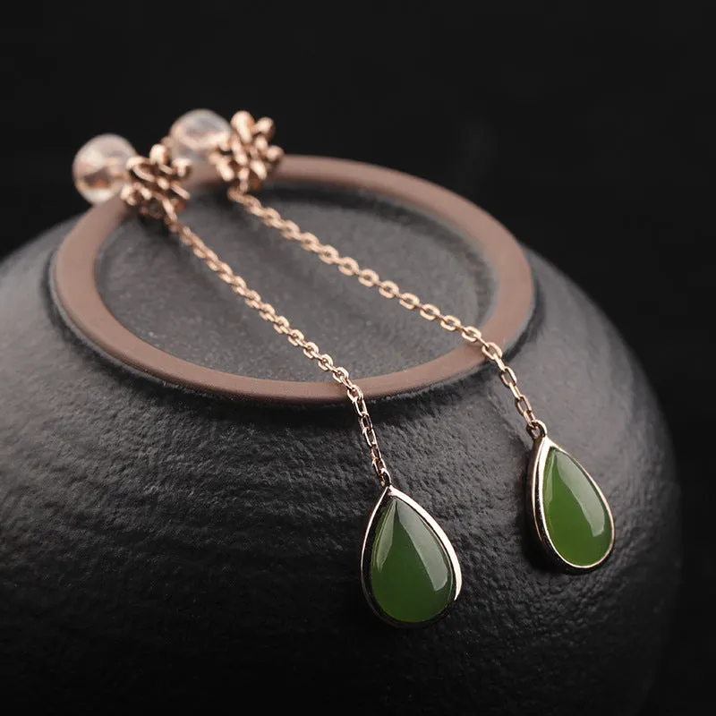 Natural Jade Earrings Nephrite Silver Earrings ZEG566