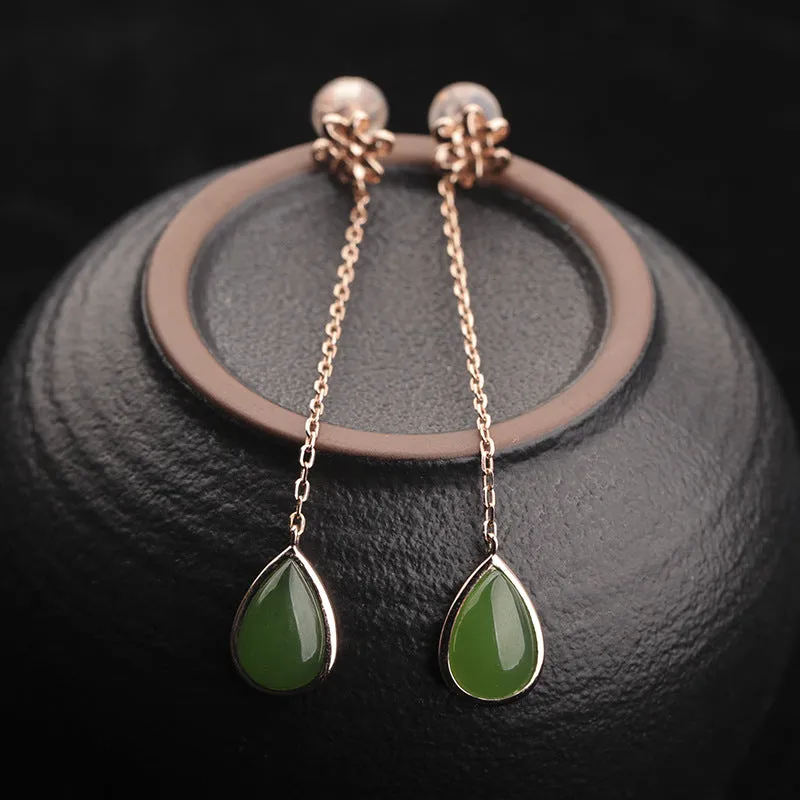 Natural Jade Earrings Nephrite Silver Earrings ZEG566