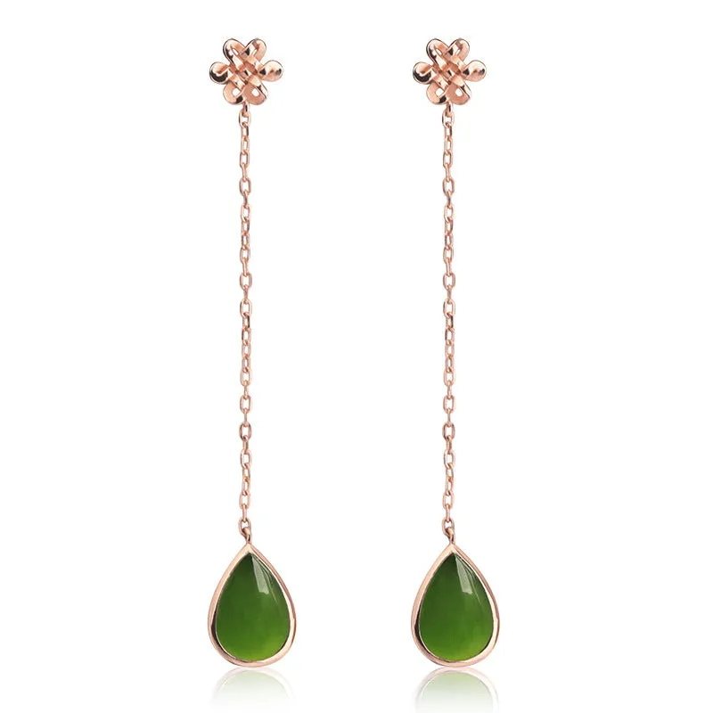 Natural Jade Earrings Nephrite Silver Earrings ZEG566