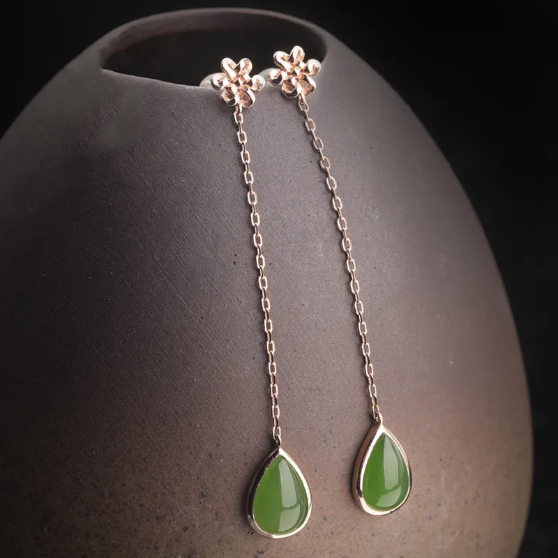 Natural Jade Earrings Nephrite Silver Earrings ZEG566