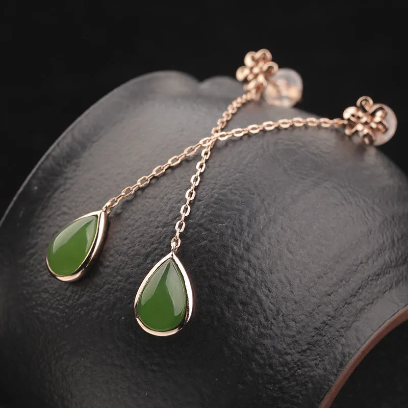 Natural Jade Earrings Nephrite Silver Earrings ZEG566