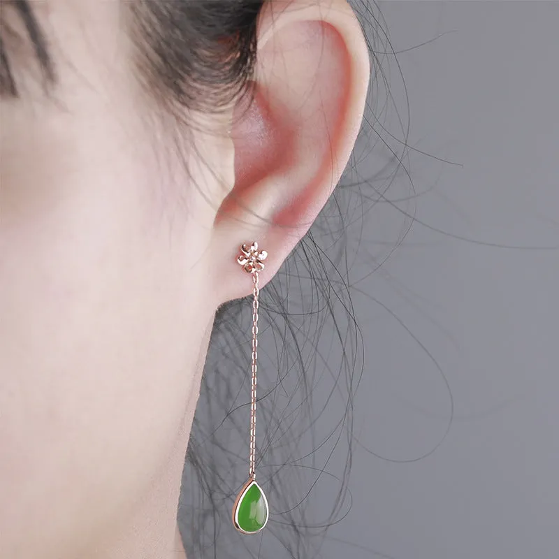 Natural Jade Earrings Nephrite Silver Earrings ZEG566