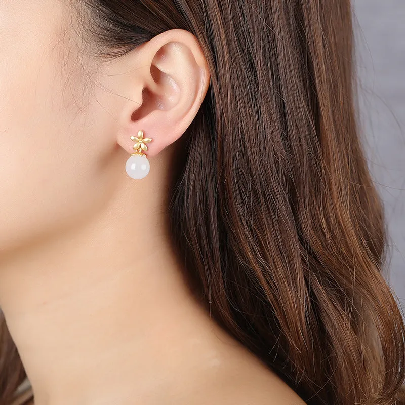 Natural Jade Earrings Nephrite Silver Earrings ZNE138