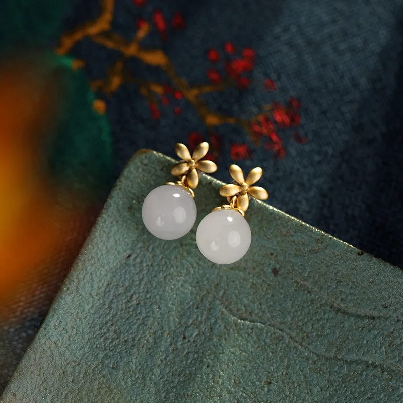 Natural Jade Earrings Nephrite Silver Earrings ZNE138