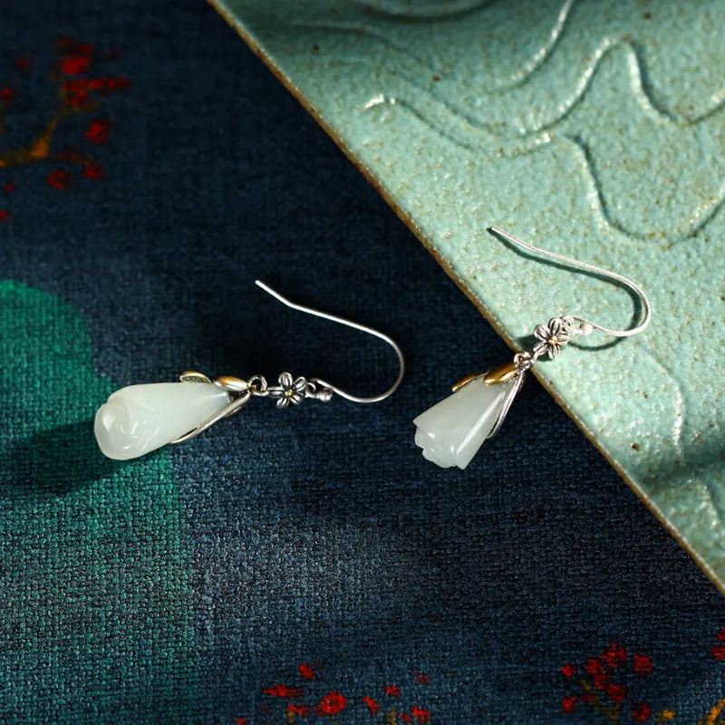 Natural Jade Earrings Nephrite Silver Earrings ZNE194