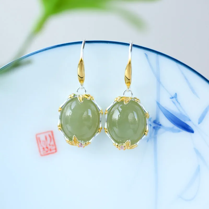 Natural Jade Earrings Nephrite Silver Earrings ZNE228
