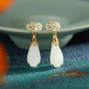 Natural Jade Earrings Nephrite Silver Earrings ZNE403