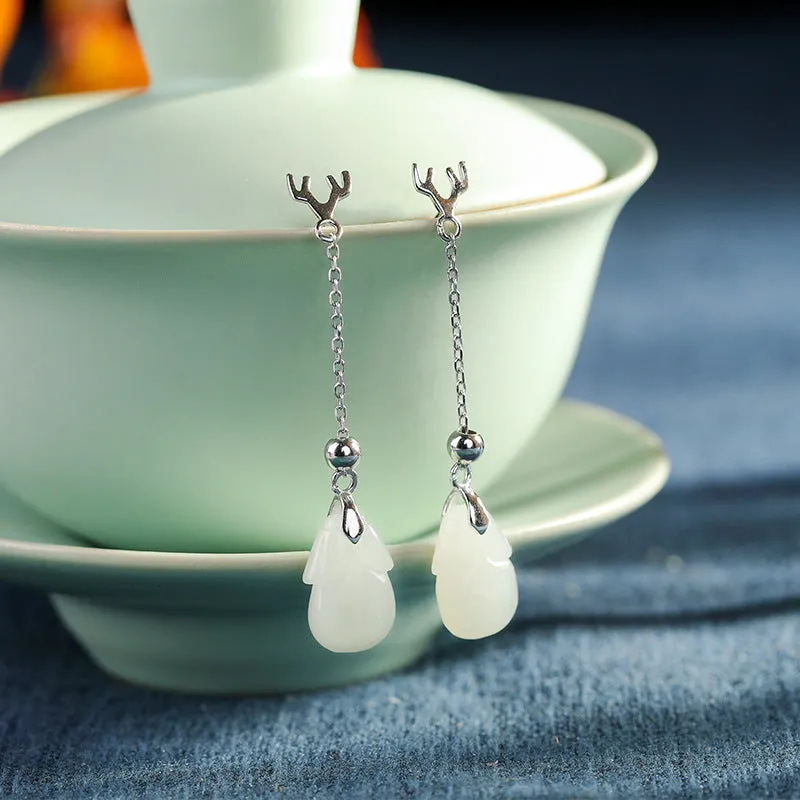 Natural Jade Earrings Nephrite Silver Earrings ZNE408