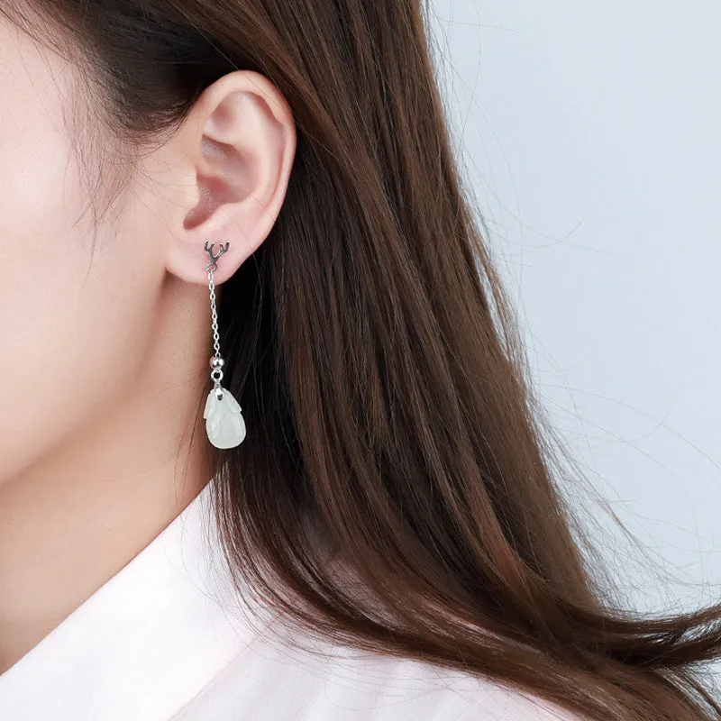 Natural Jade Earrings Nephrite Silver Earrings ZNE408
