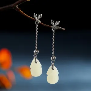 Natural Jade Earrings Nephrite Silver Earrings ZNE408