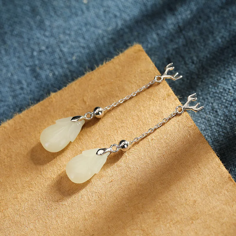 Natural Jade Earrings Nephrite Silver Earrings ZNE408