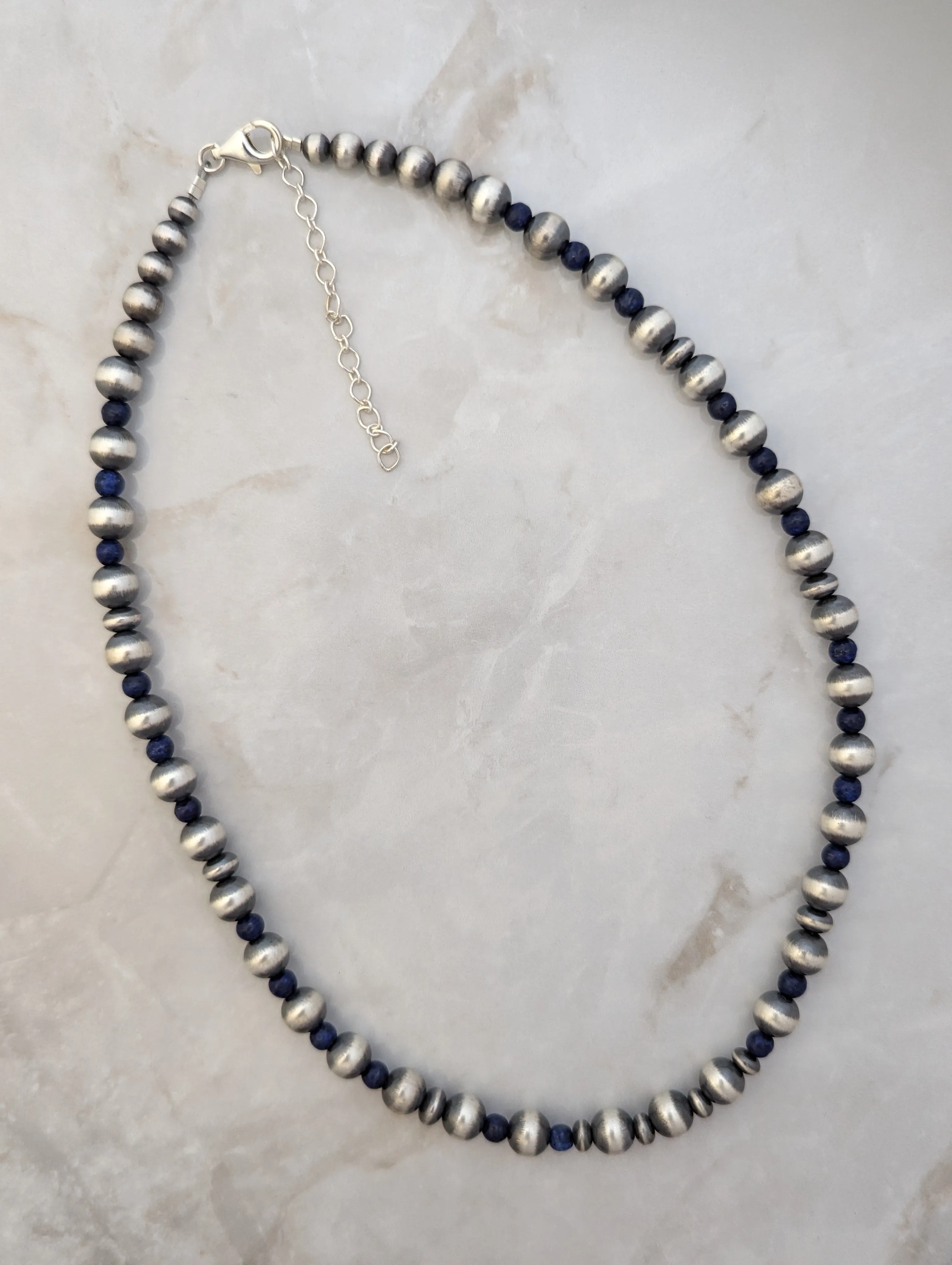 Navajo Pearls & Lapis 8mm Necklace Sterling Silver