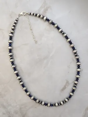 Navajo Pearls & Lapis 8mm Necklace Sterling Silver