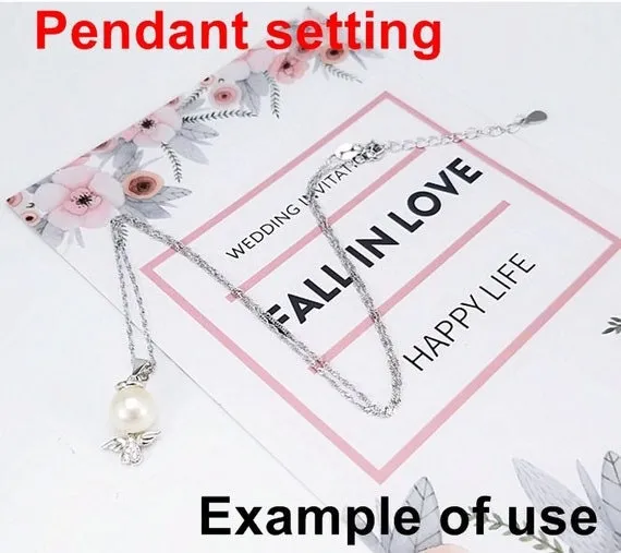 Necklace Pendant Setting Blank 7.5mm 1pc 0.8g 925 Sterling Silver CZ Semi Mount Angle Shape Base for 1 Pearl Bead Wholesale Available