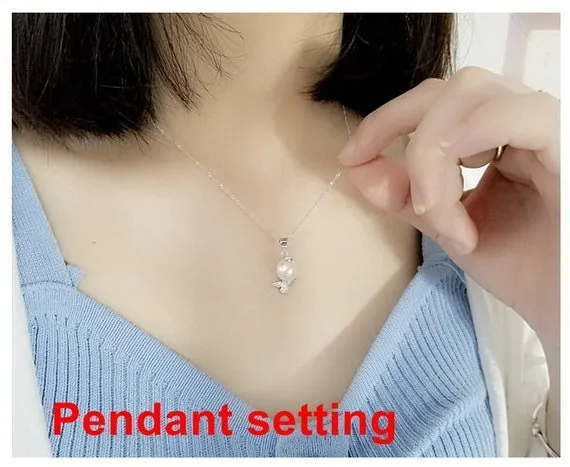 Necklace Pendant Setting Blank 7.5mm 1pc 0.8g 925 Sterling Silver CZ Semi Mount Angle Shape Base for 1 Pearl Bead Wholesale Available