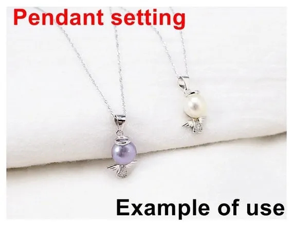 Necklace Pendant Setting Blank 7.5mm 1pc 0.8g 925 Sterling Silver CZ Semi Mount Angle Shape Base for 1 Pearl Bead Wholesale Available