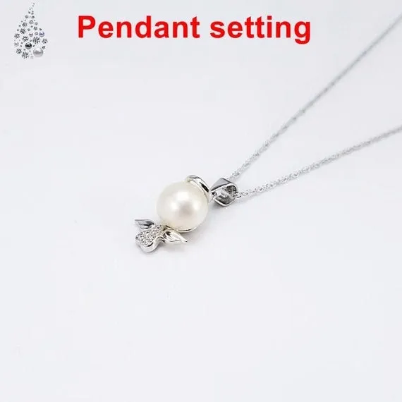 Necklace Pendant Setting Blank 7.5mm 1pc 0.8g 925 Sterling Silver CZ Semi Mount Angle Shape Base for 1 Pearl Bead Wholesale Available