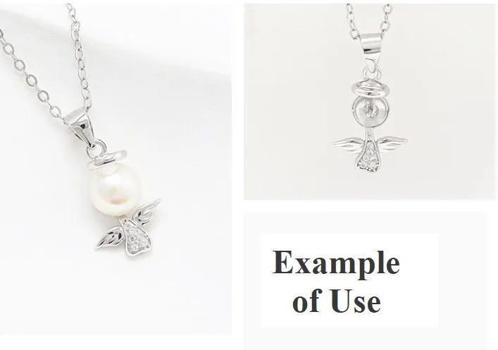 Necklace Pendant Setting Blank 7.5mm 1pc 0.8g 925 Sterling Silver CZ Semi Mount Angle Shape Base for 1 Pearl Bead Wholesale Available