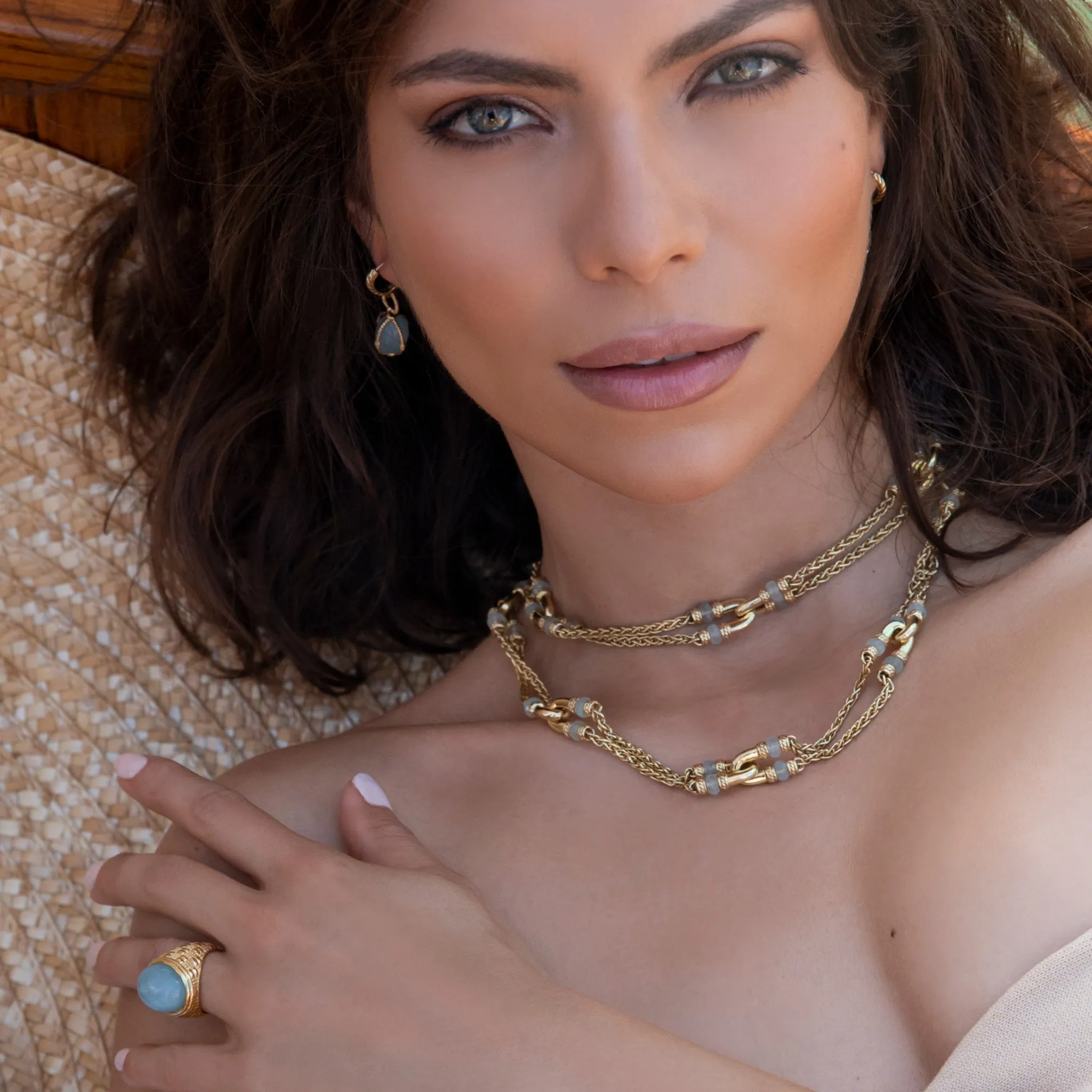 Ocean Reef Statement Necklace with Aquamarine in 18K Gold Vermeil