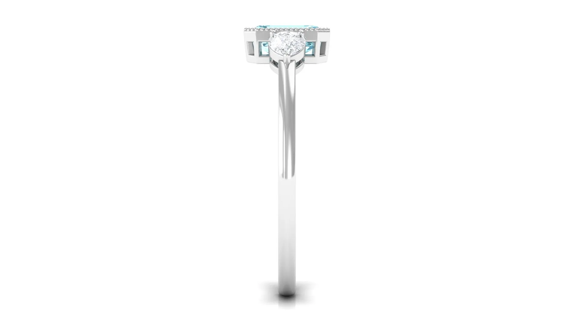 Octagon Cut Aquamarine Solitaire and Diamond Ring