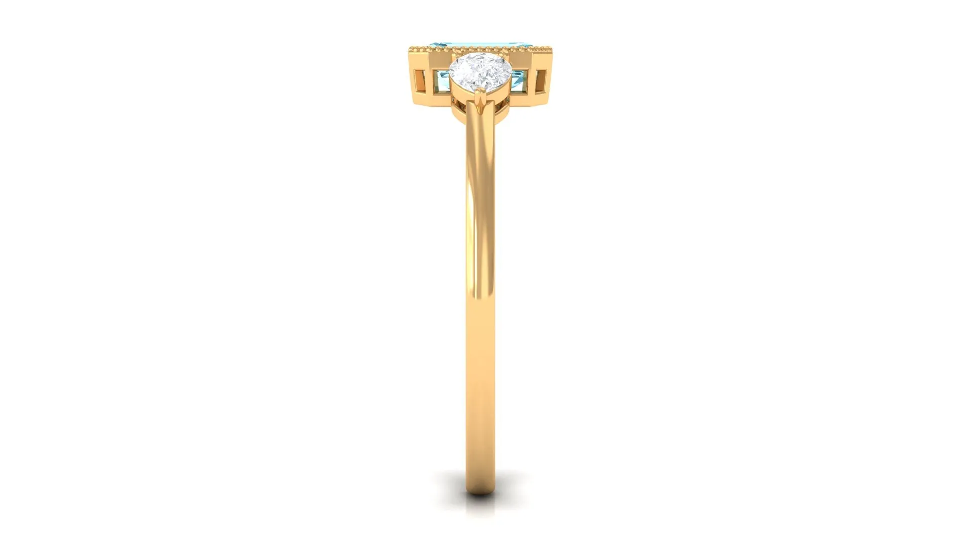 Octagon Cut Aquamarine Solitaire and Diamond Ring