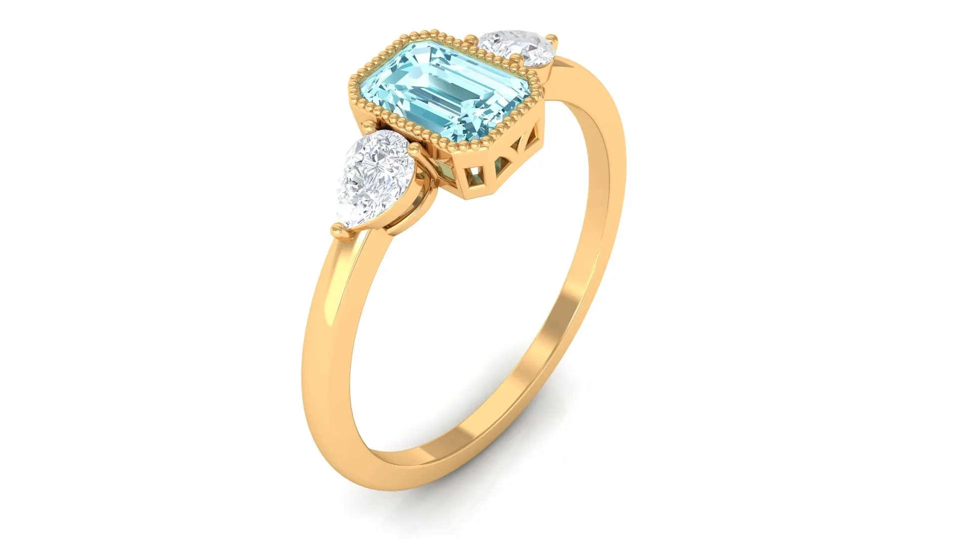 Octagon Cut Aquamarine Solitaire and Diamond Ring