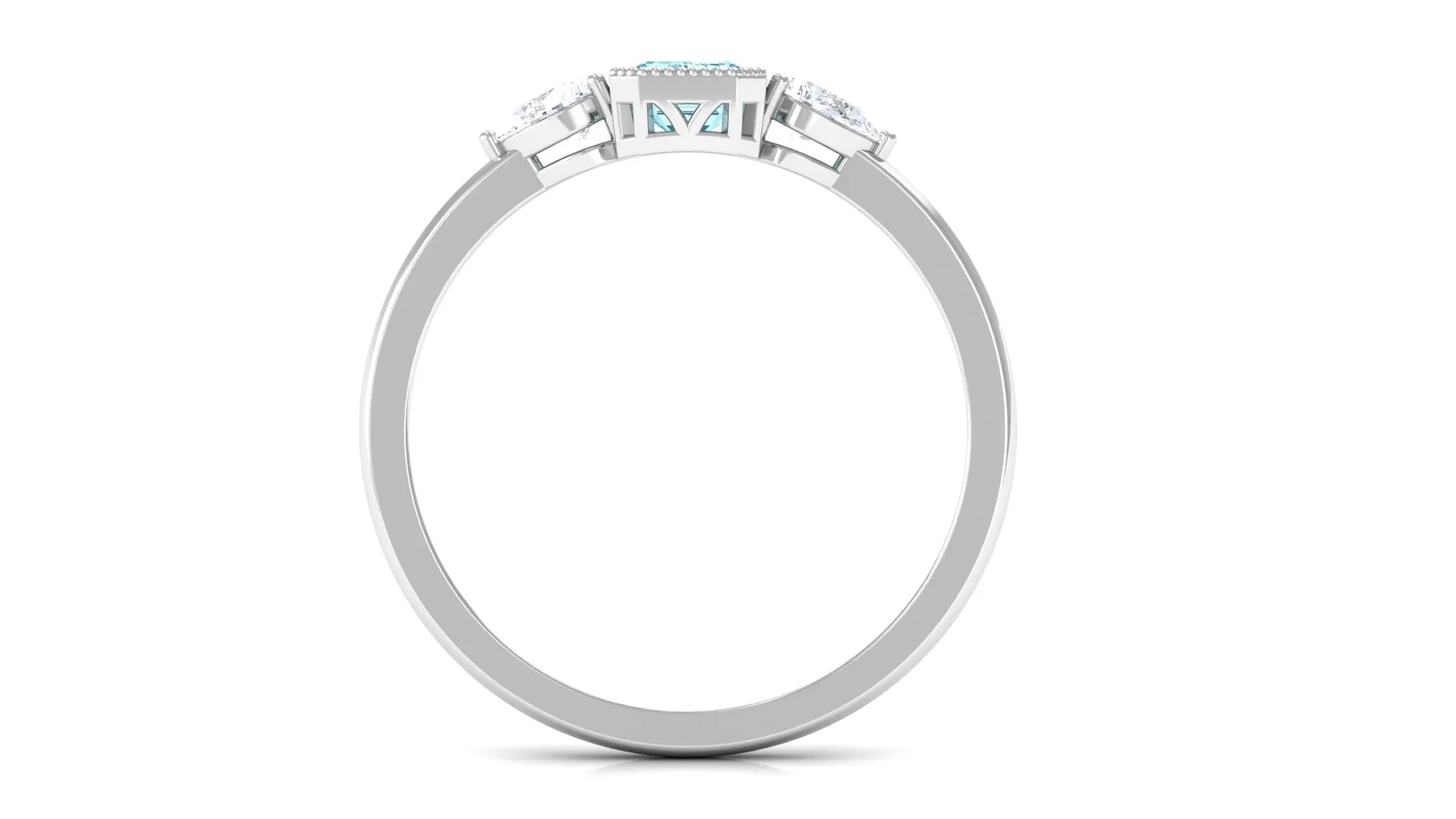 Octagon Cut Aquamarine Solitaire and Diamond Ring