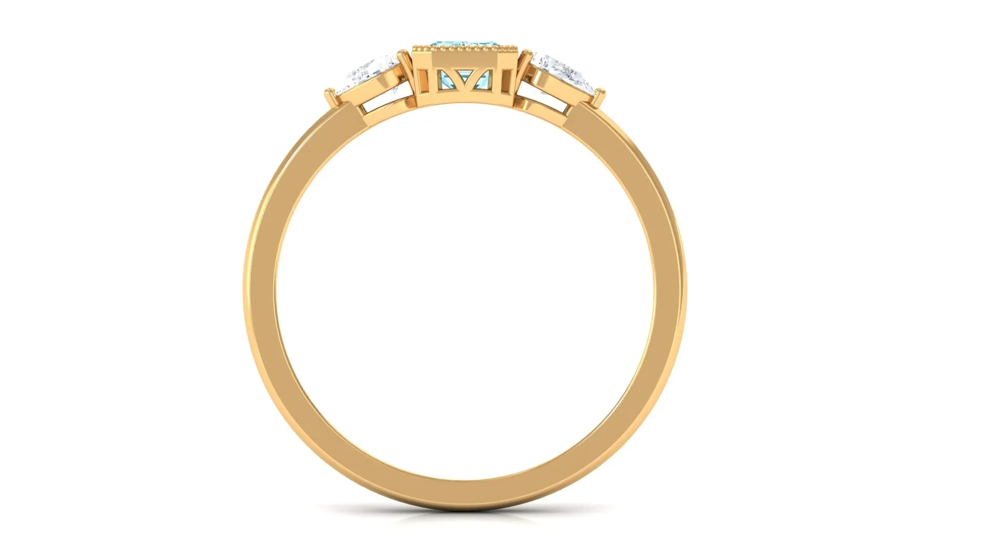 Octagon Cut Aquamarine Solitaire and Diamond Ring