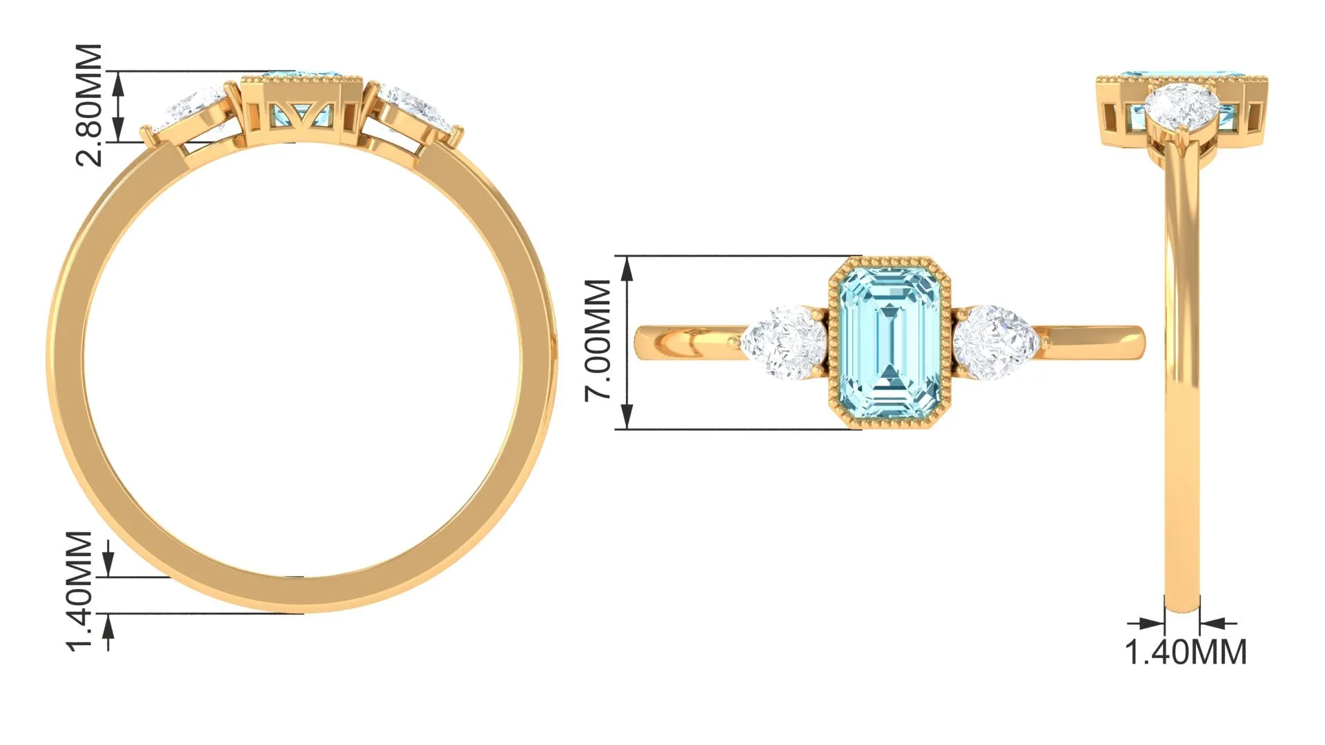 Octagon Cut Aquamarine Solitaire and Diamond Ring