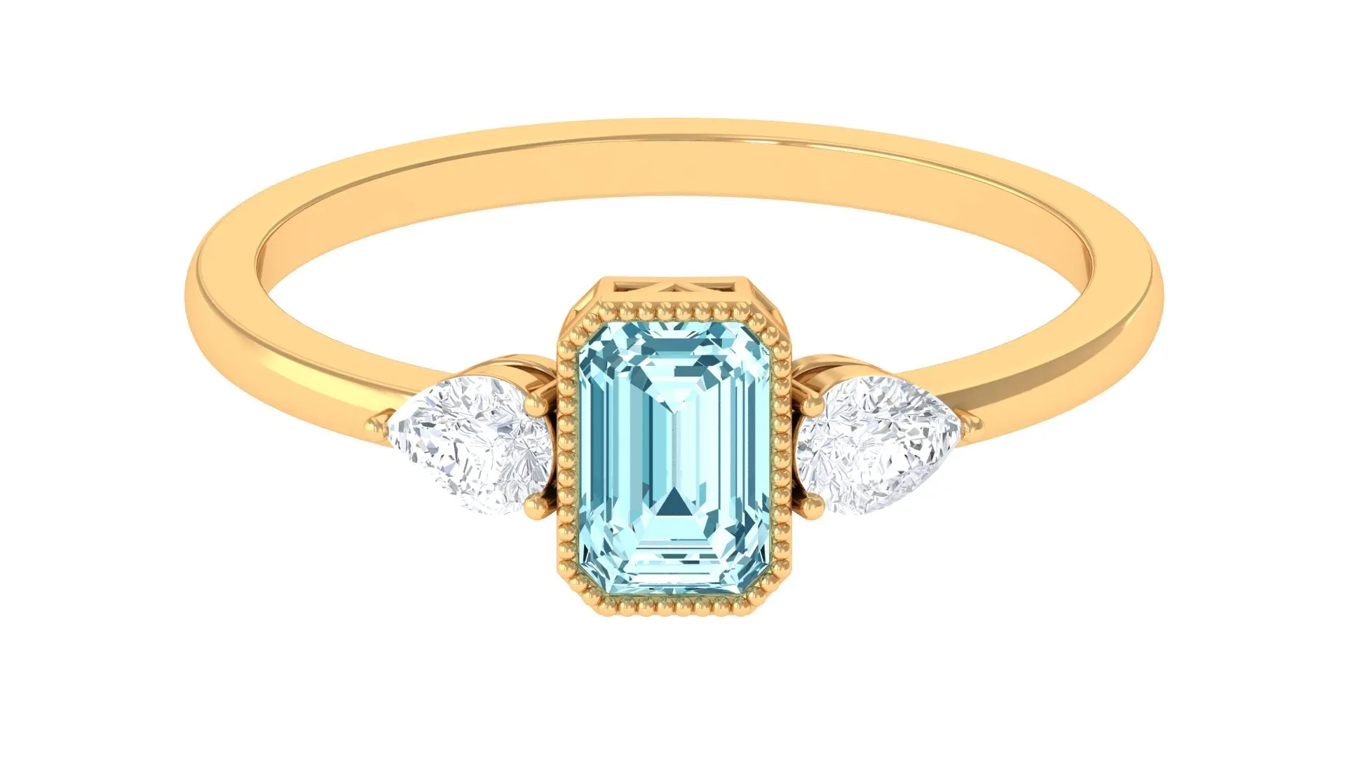 Octagon Cut Aquamarine Solitaire and Diamond Ring