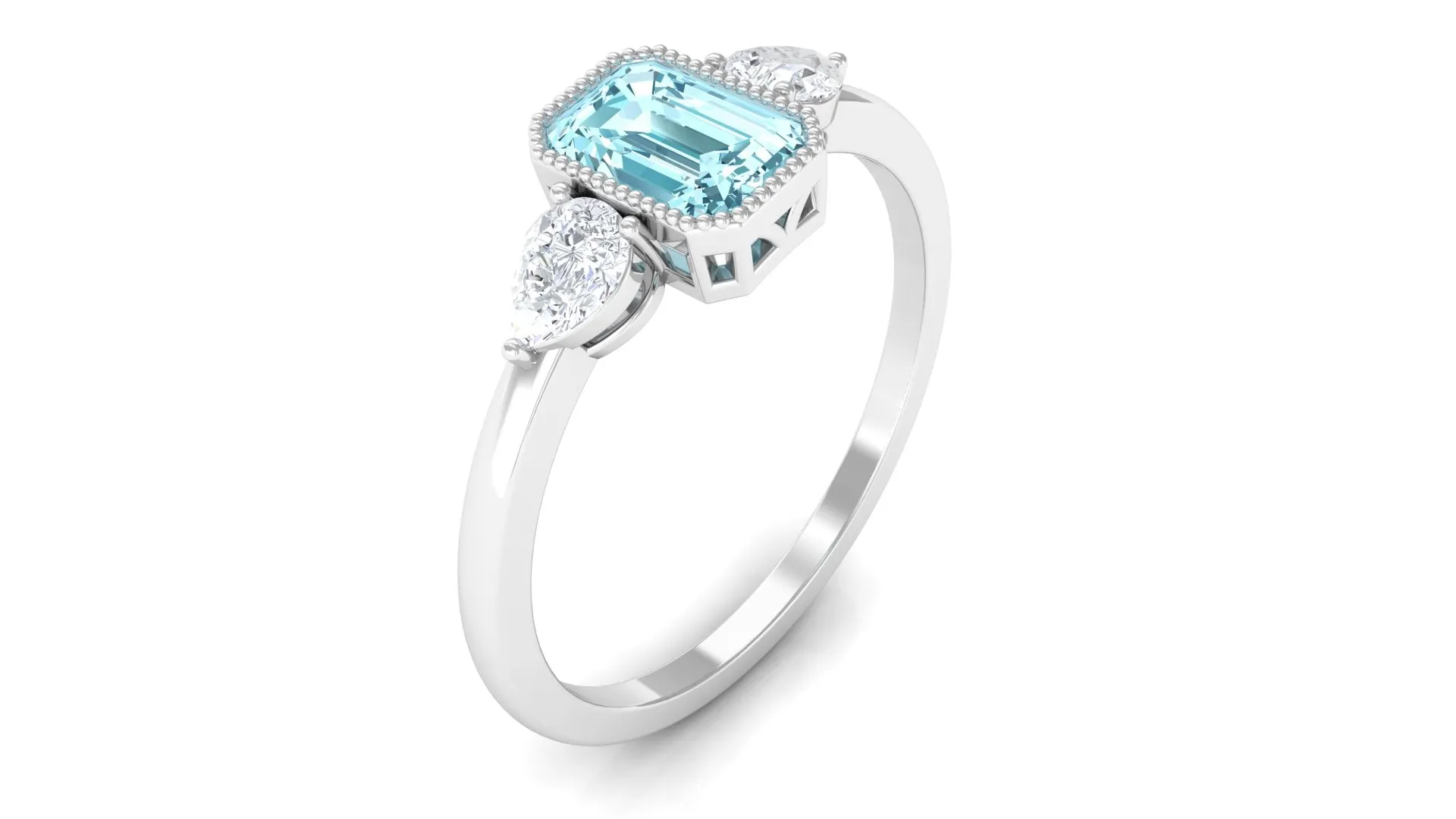 Octagon Cut Aquamarine Solitaire and Diamond Ring