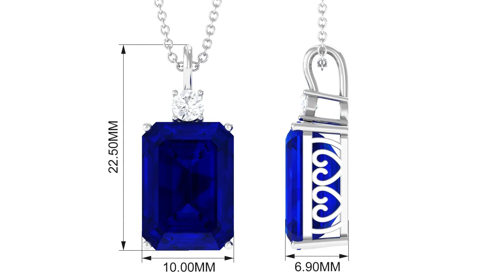 Octagon Cut Created Blue Sapphire Solitaire Pendant with Moissanite