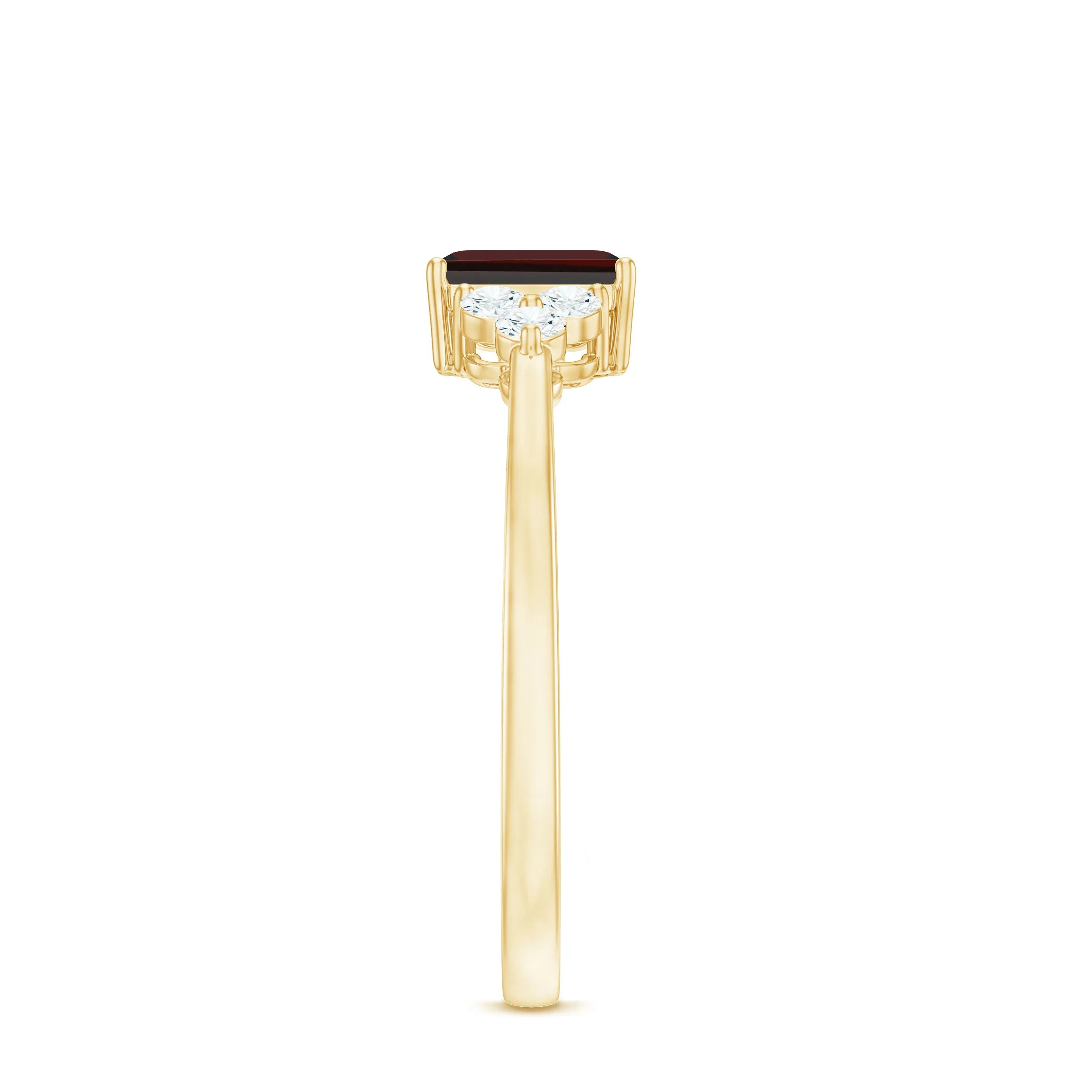 Octagon Shape Garnet Solitaire Ring with Diamond Trio