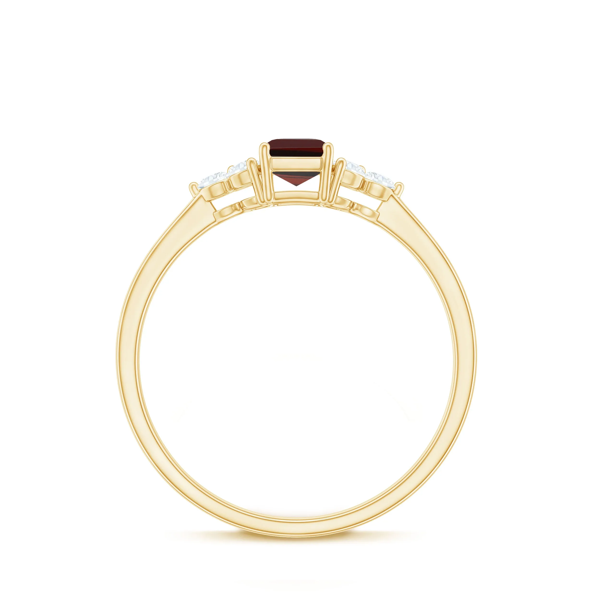 Octagon Shape Garnet Solitaire Ring with Diamond Trio