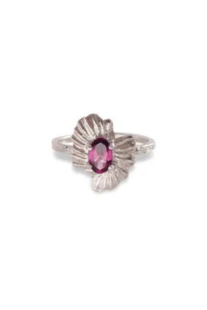 One of a Kind ~ Oval Starburst Shell Moss Textured Ring in White Gold