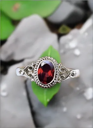 Oval Bali Style Garnet Ring Set In Sterling Silver-Size 8