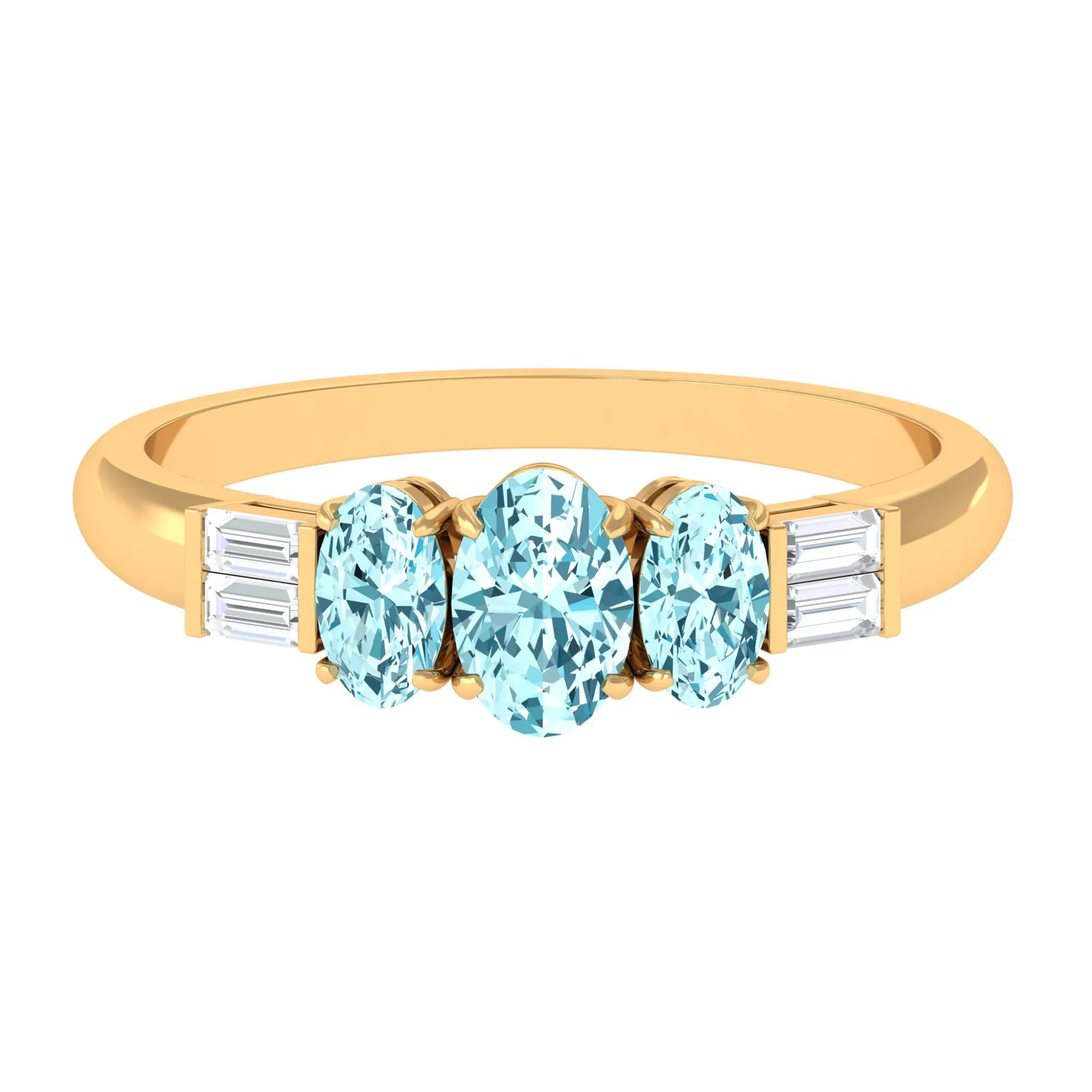 Oval Cut Aquamarine Three Stone Ring with Diamond