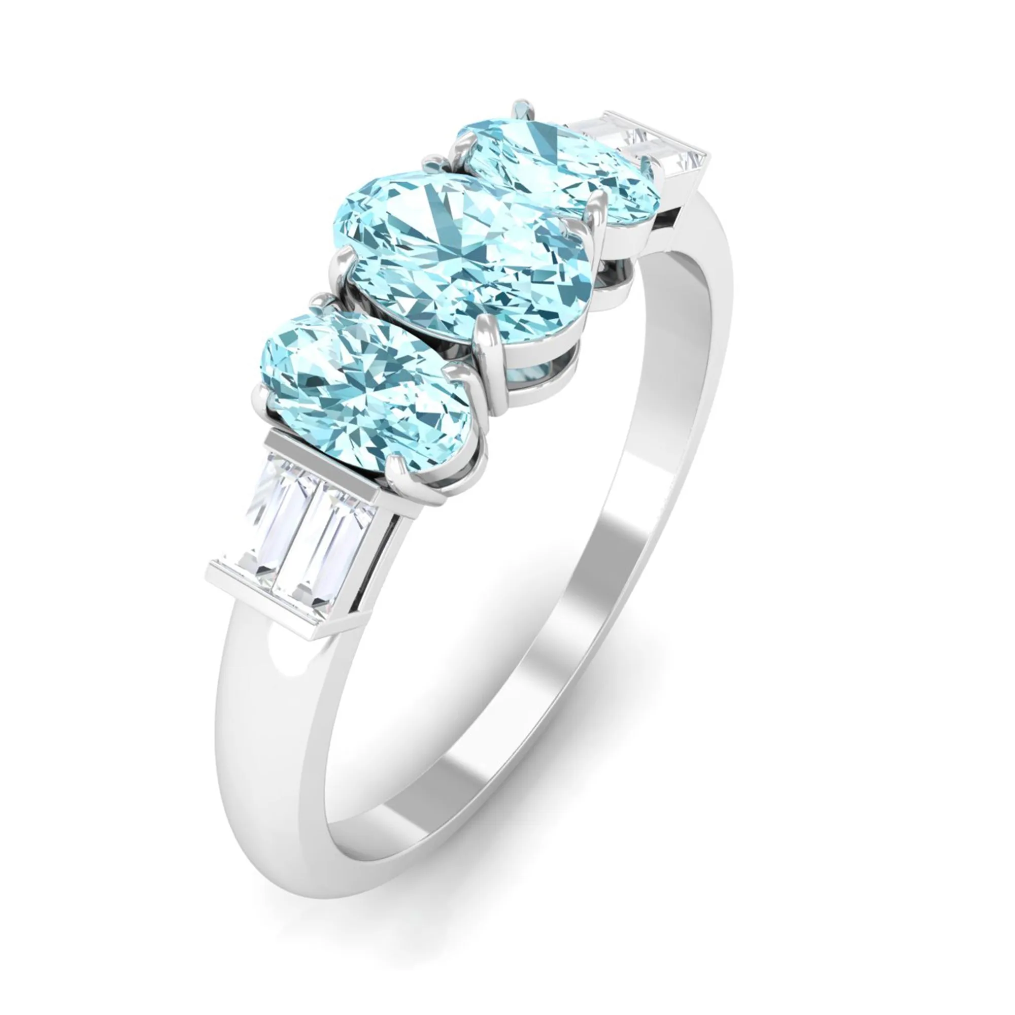Oval Cut Aquamarine Three Stone Ring with Diamond