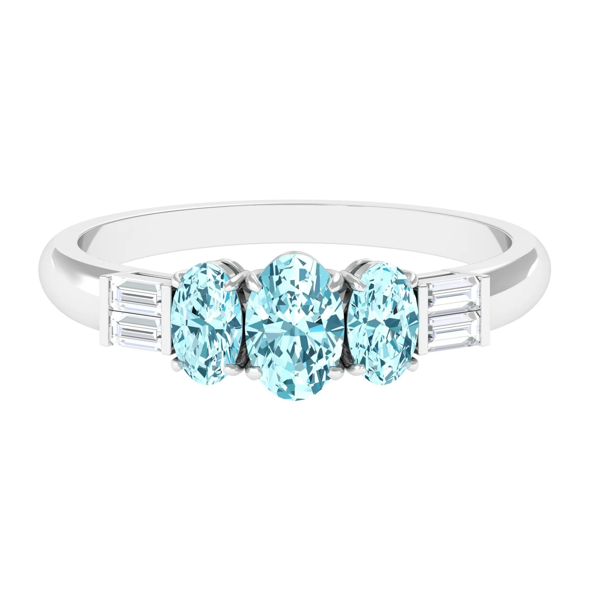 Oval Cut Aquamarine Three Stone Ring with Diamond