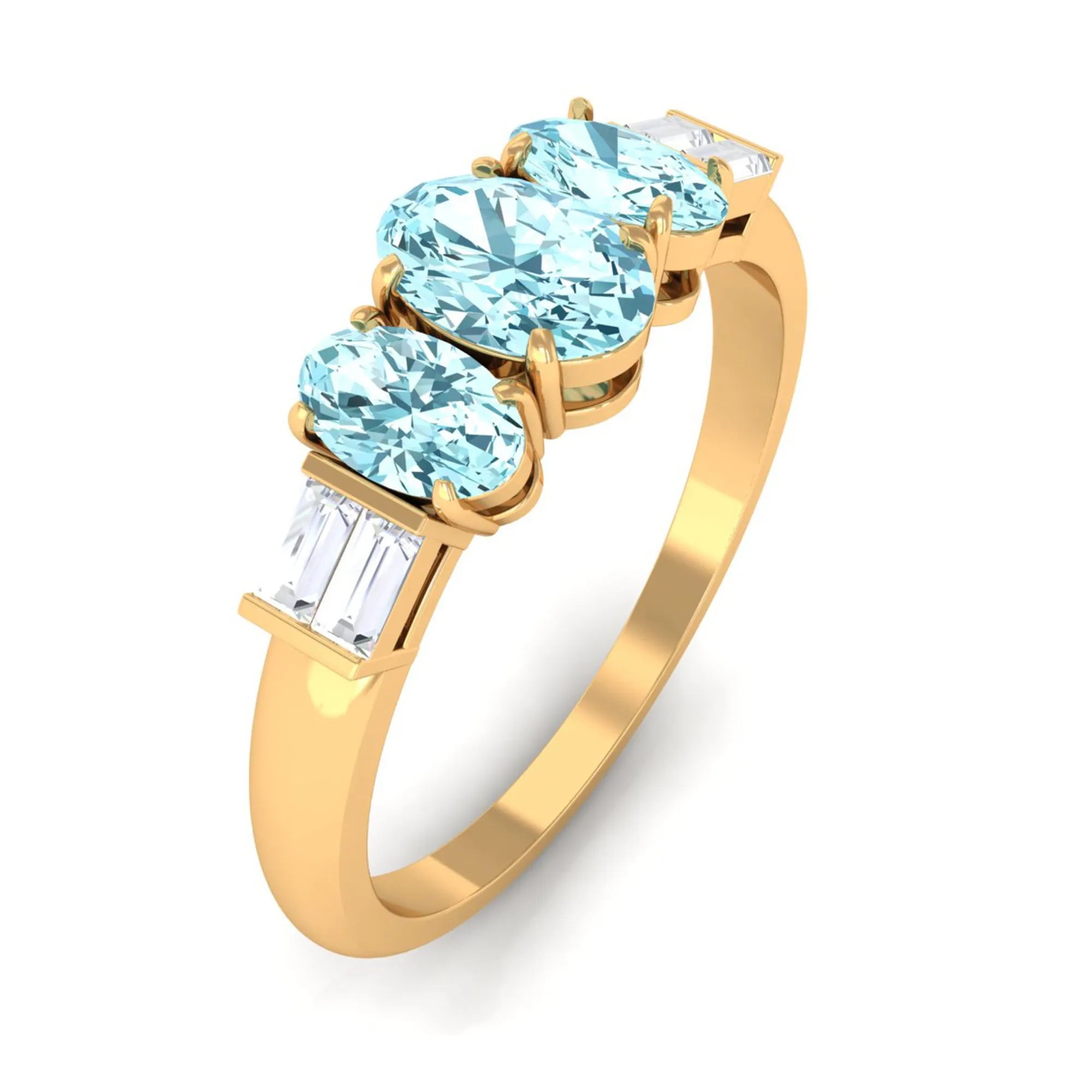 Oval Cut Aquamarine Three Stone Ring with Diamond