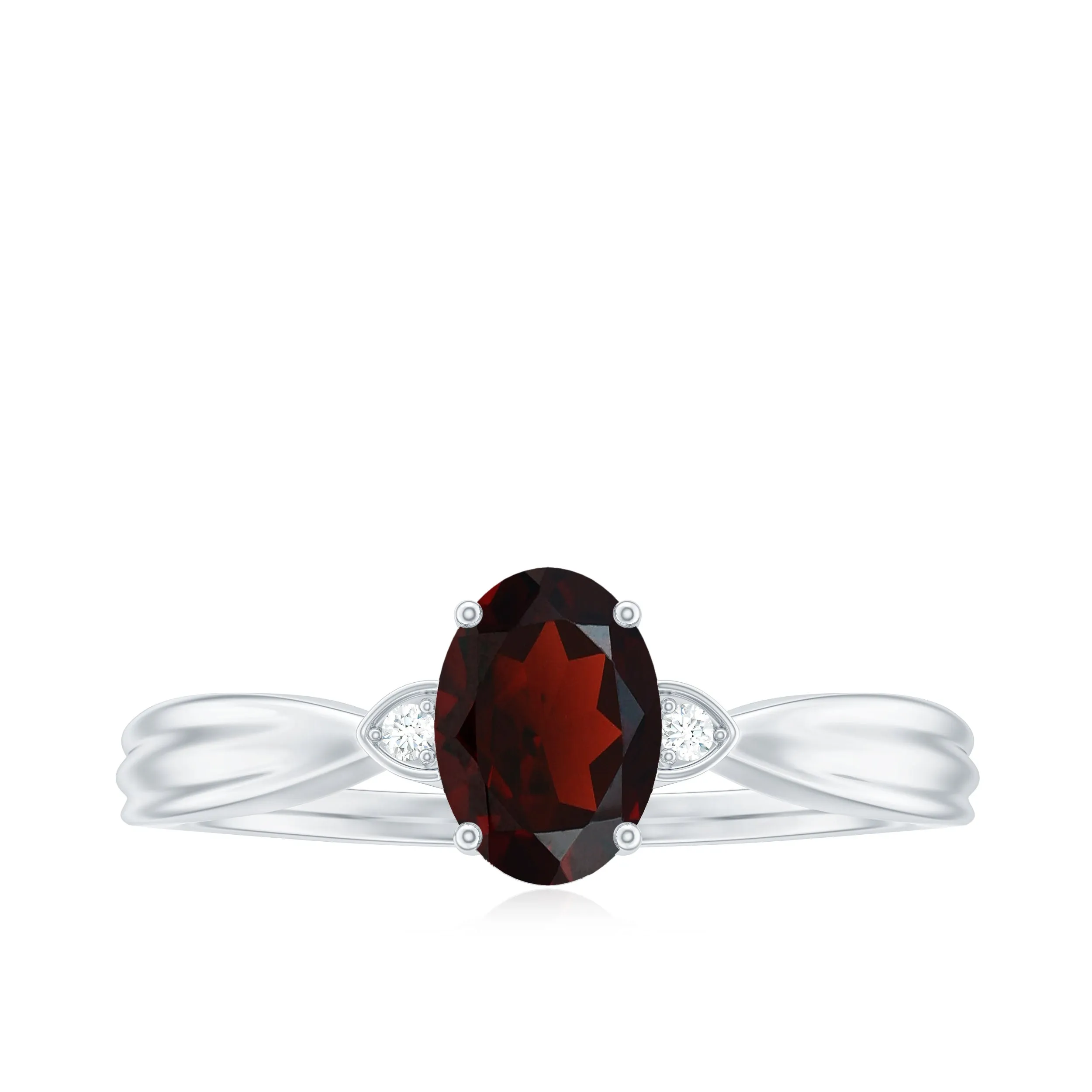 Oval Cut Garnet Solitaire Ring with Diamond