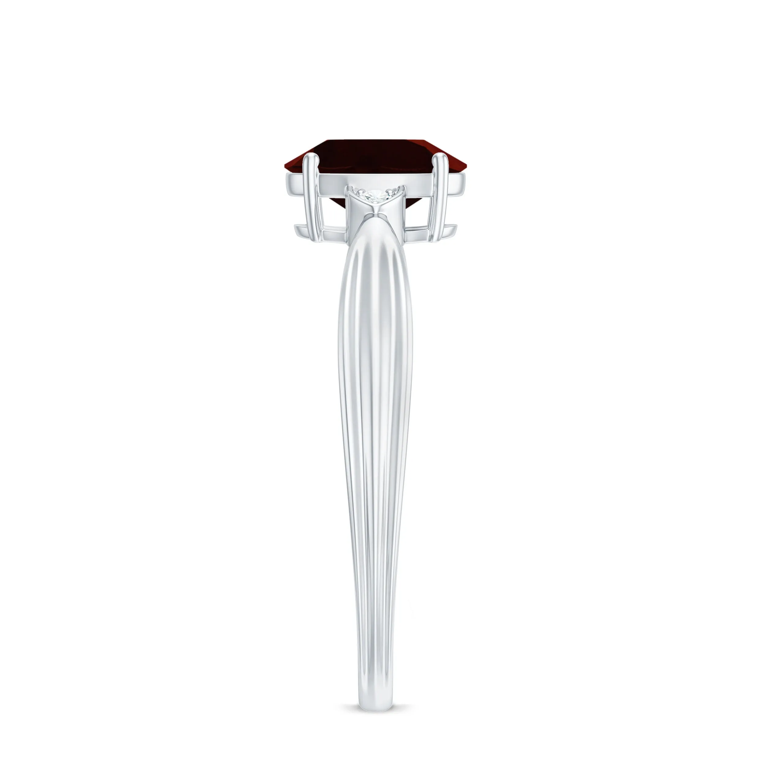 Oval Cut Garnet Solitaire Ring with Diamond