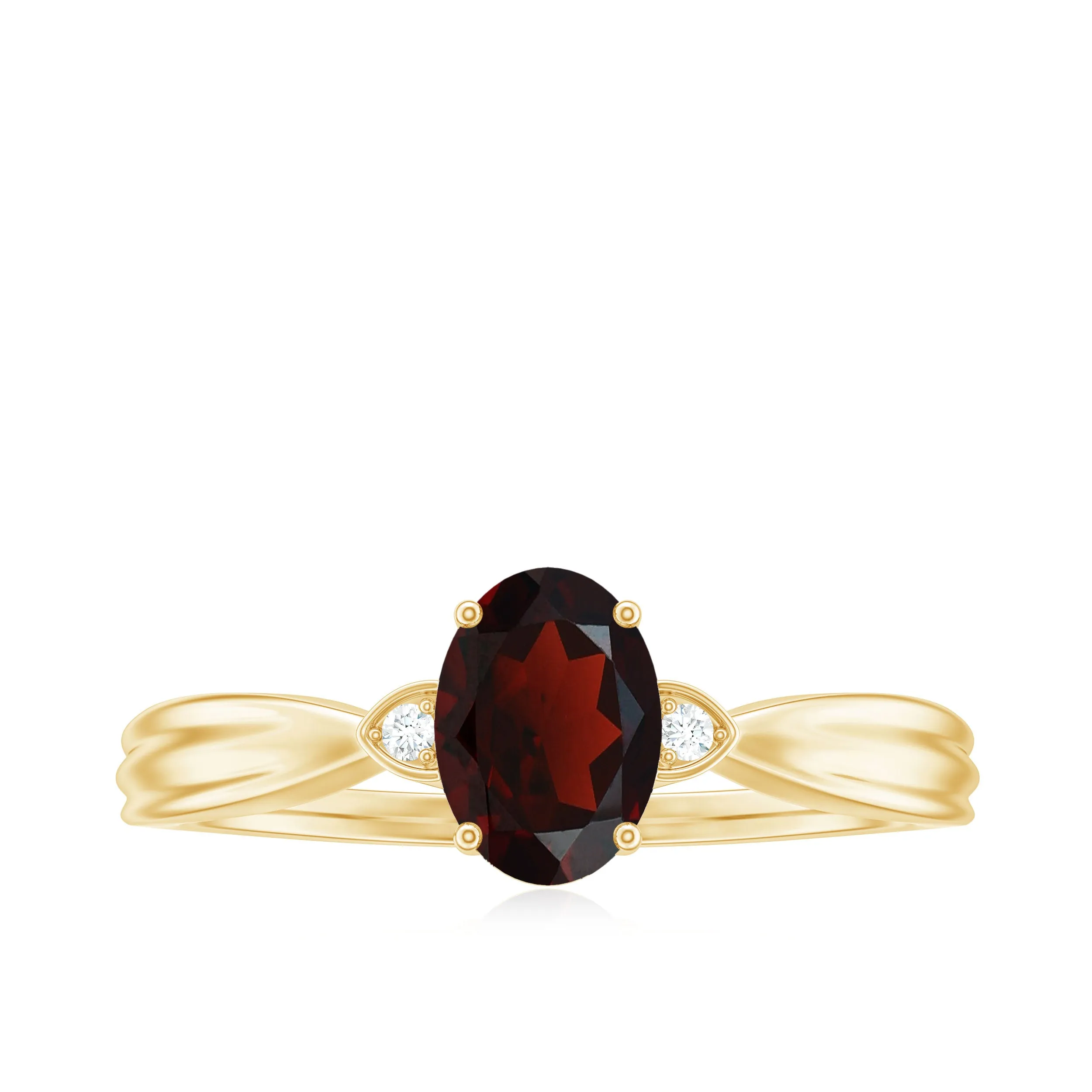 Oval Cut Garnet Solitaire Ring with Diamond