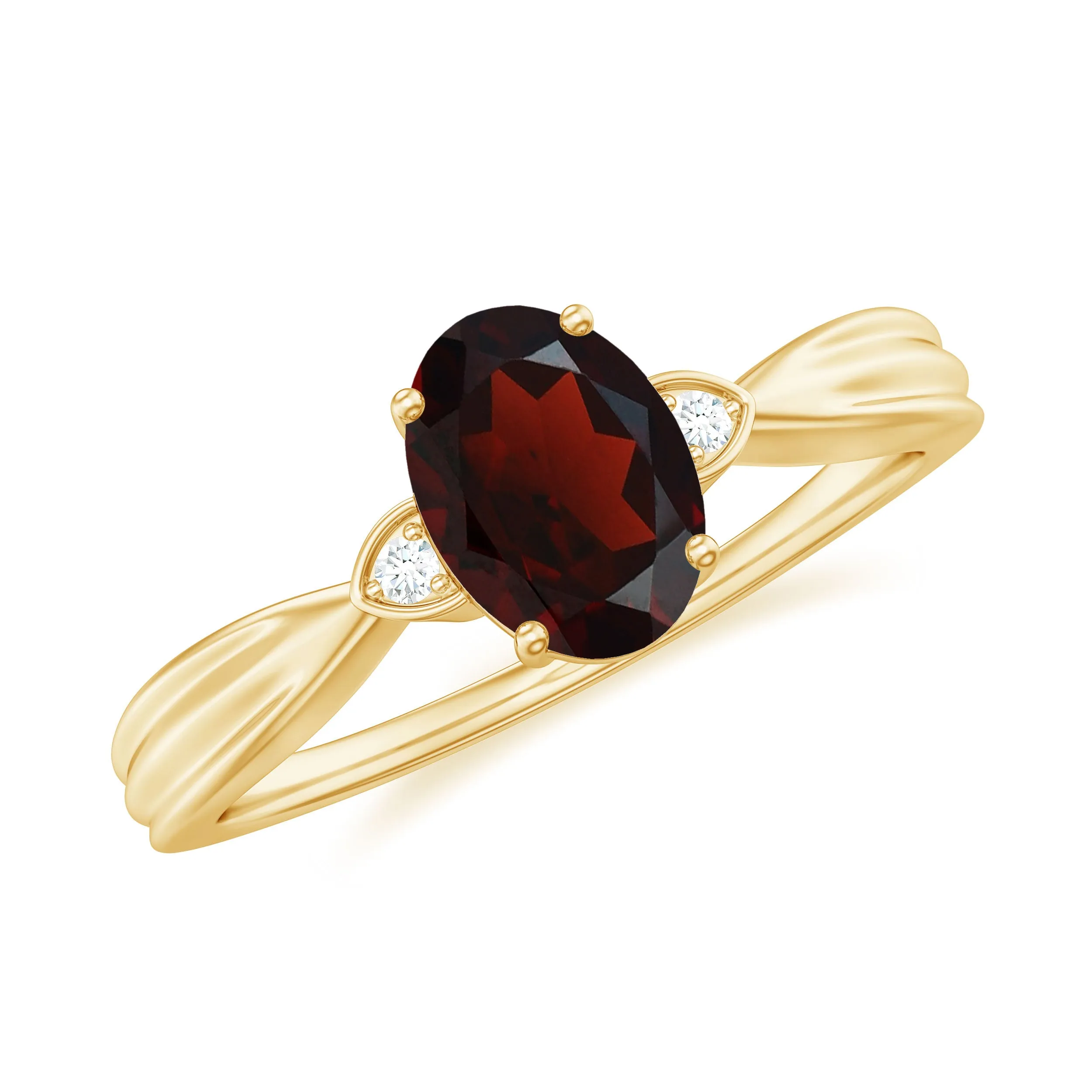 Oval Cut Garnet Solitaire Ring with Diamond