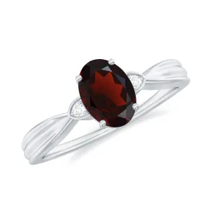 Oval Cut Garnet Solitaire Ring with Diamond