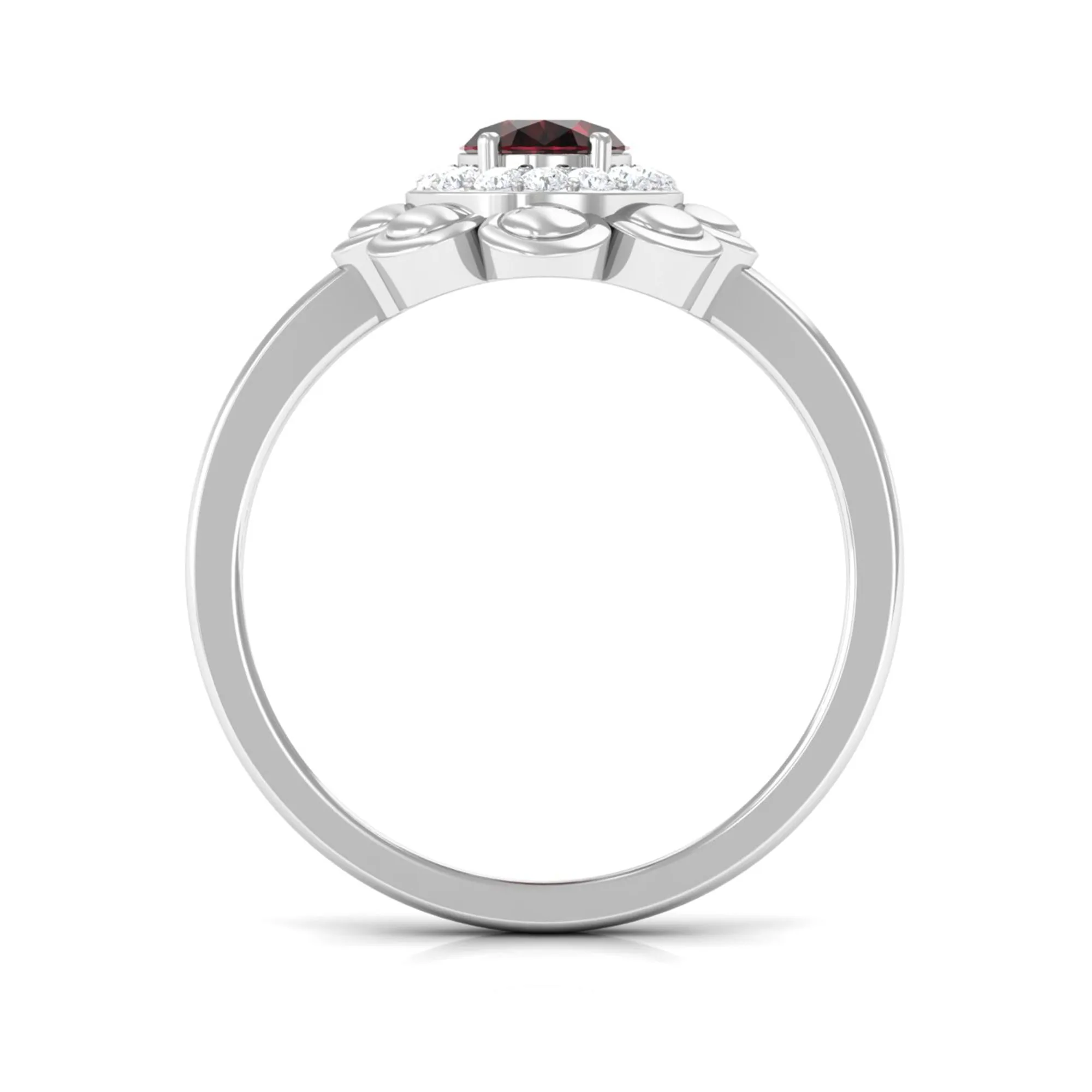 Oval Shape Garnet Flower Engagement Ring with Diamond Halo