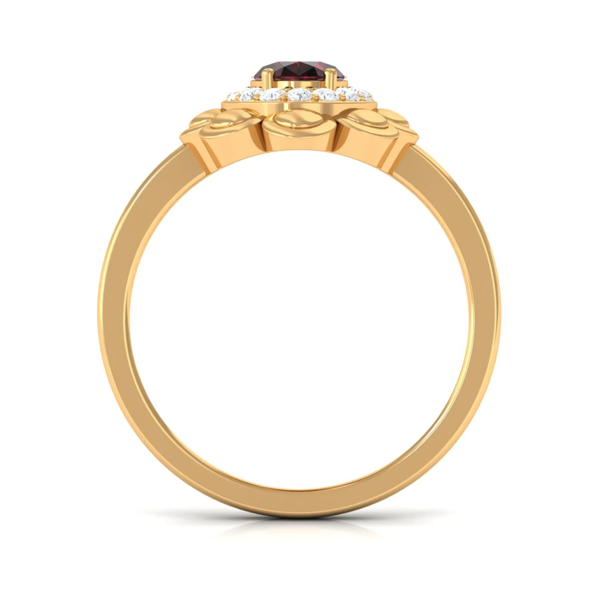Oval Shape Garnet Flower Engagement Ring with Diamond Halo