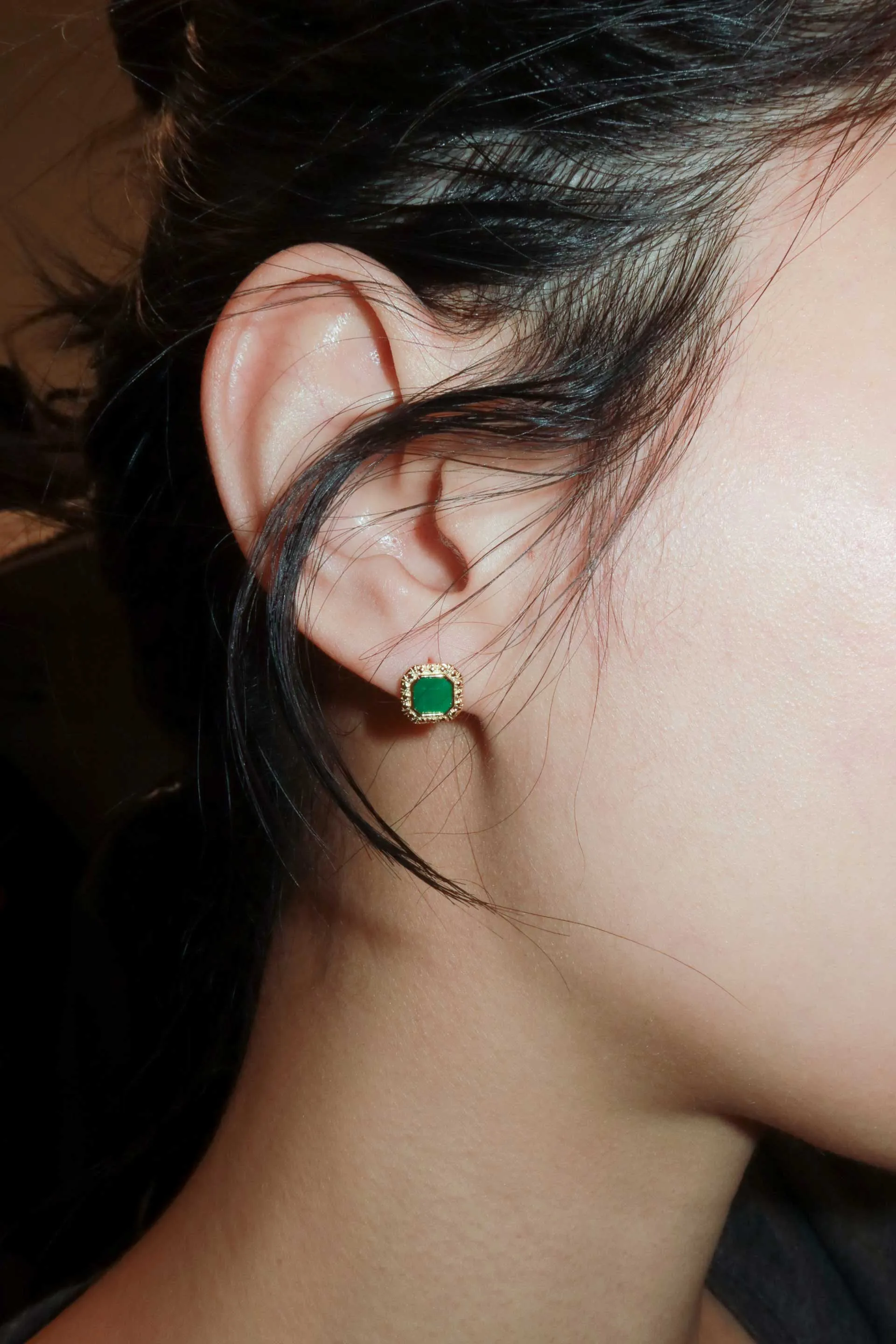 Park — Green jade square stud earrings
