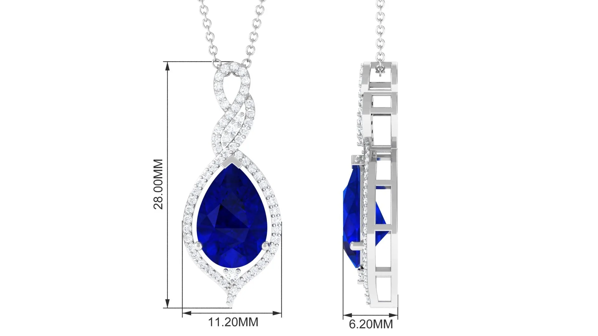 Pear Cut Created Blue Sapphire and Diamond Teardrop Pendant