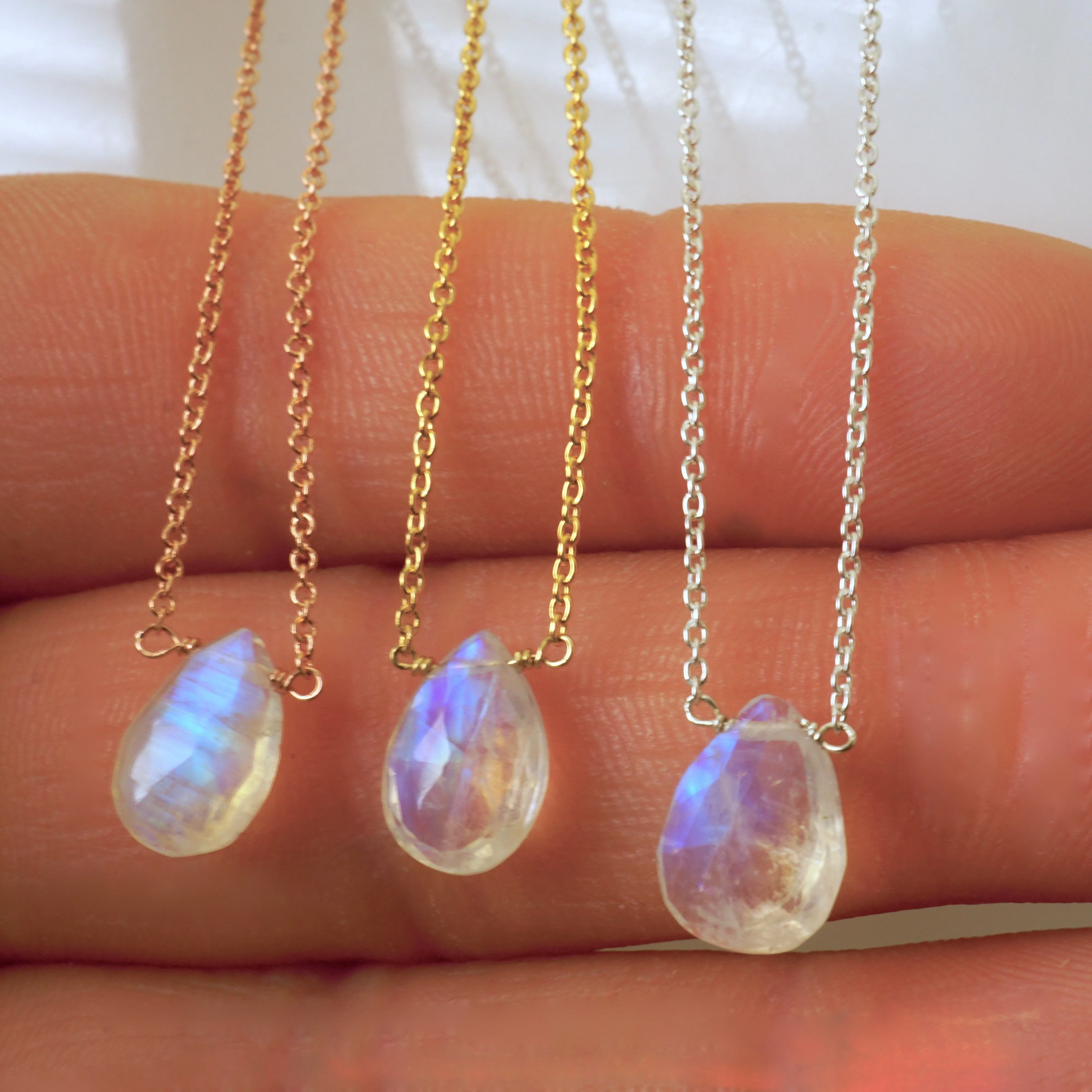 Pear Rainbow Moonstone Necklace - Pear cut Moonstone Necklace - Moonstone Necklace